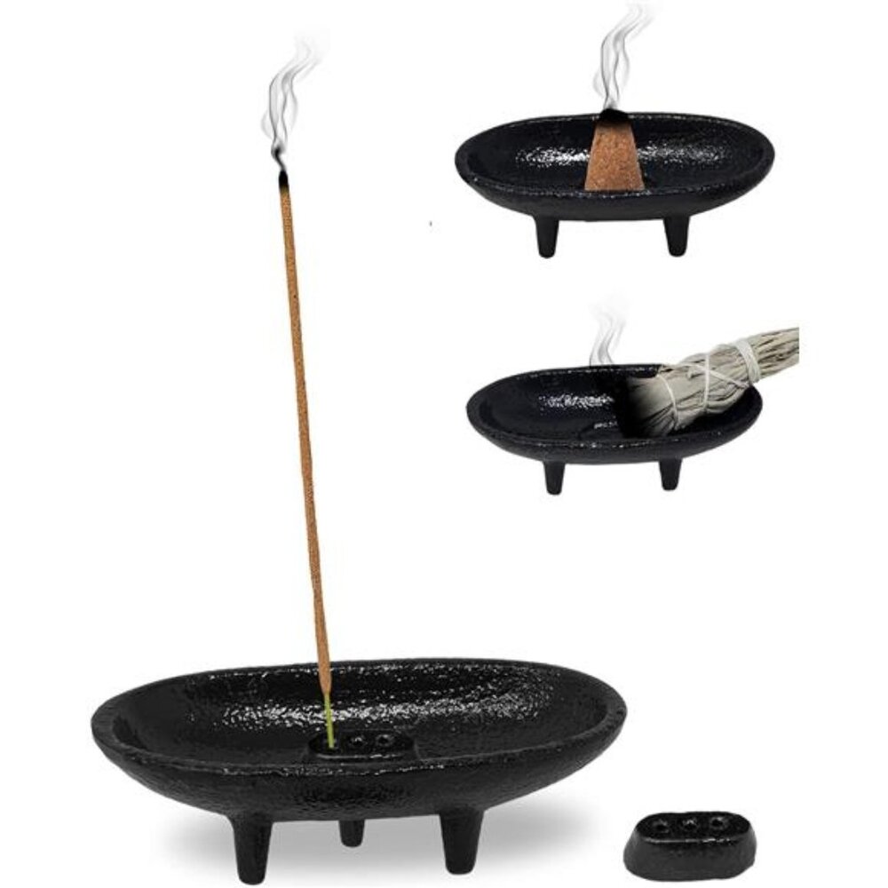 Cast Iron Incense Burner 4" L 2" H, Ideal for smudging, Incense Burning